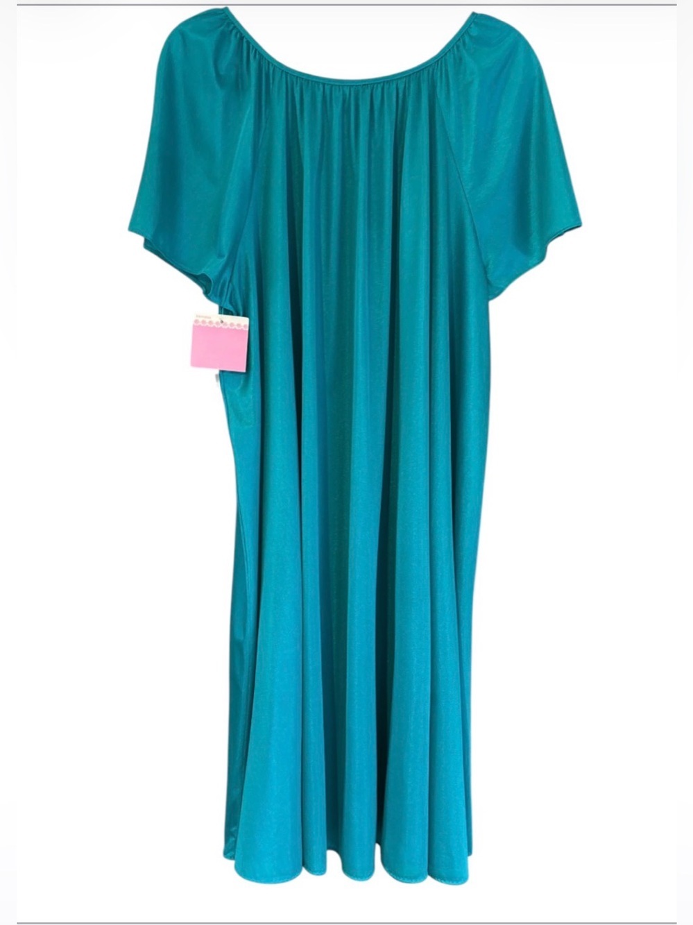 NOS JC PENNEY 1980’S SHIFT GOWN FLUTTER SLEEVE NIGHTGOWN CHEMISE GREEN/TEAL VTG